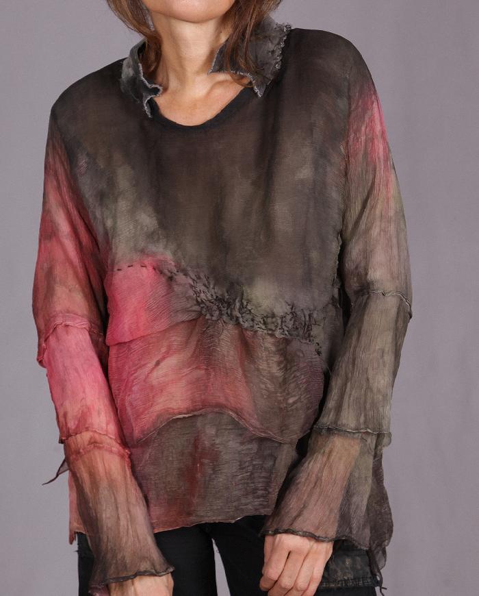 'almost sheerly there' 2-ply pleated silk chiffon blouse