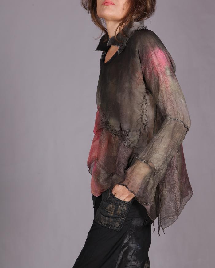 'almost sheerly there' 2-ply pleated silk chiffon blouse