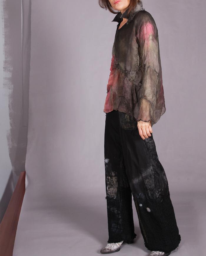 'almost sheerly there' 2-ply pleated silk chiffon blouse