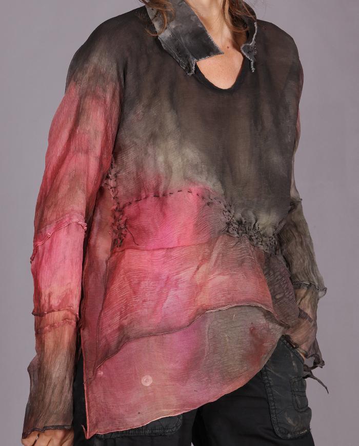 'almost sheerly there' 2-ply pleated silk chiffon blouse
