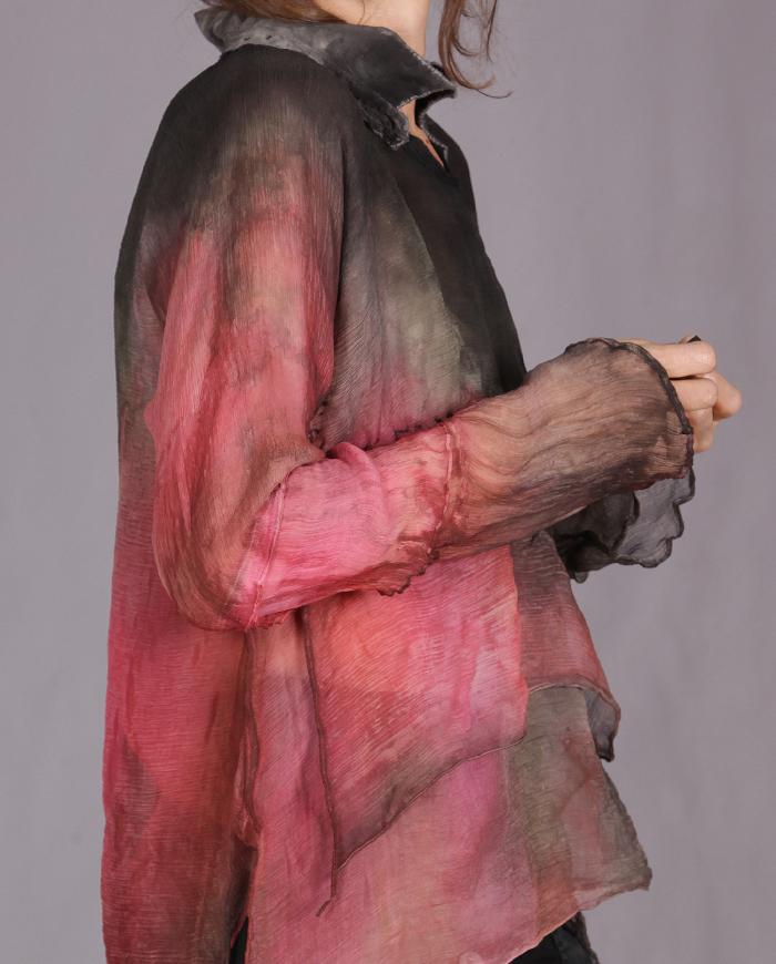 'almost sheerly there' 2-ply pleated silk chiffon blouse