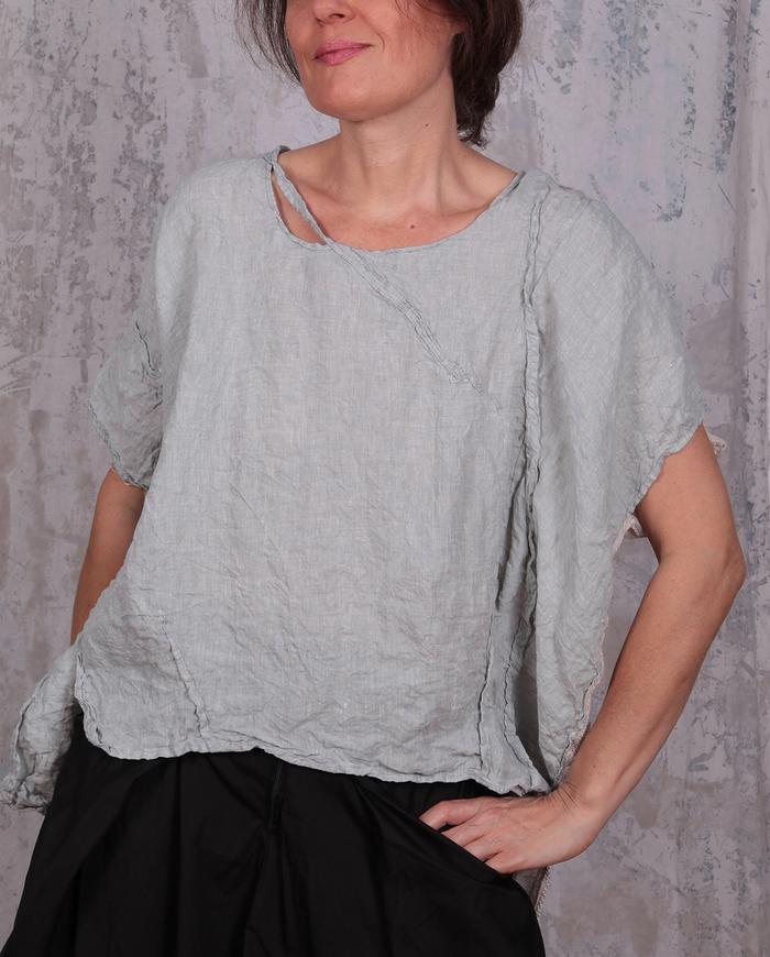 high-low linen and cotton gauze two-color summer top