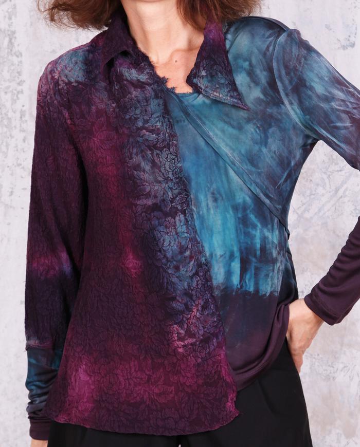 mixed textures deep purple asymmetrical top