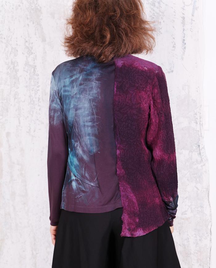 mixed textures deep purple asymmetrical top