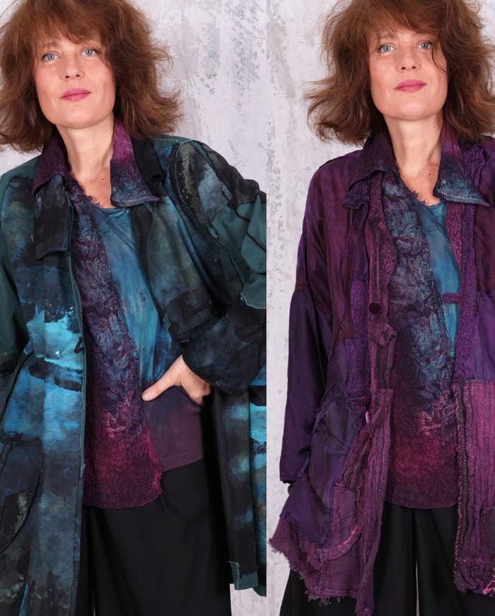 mixed textures deep purple asymmetrical top