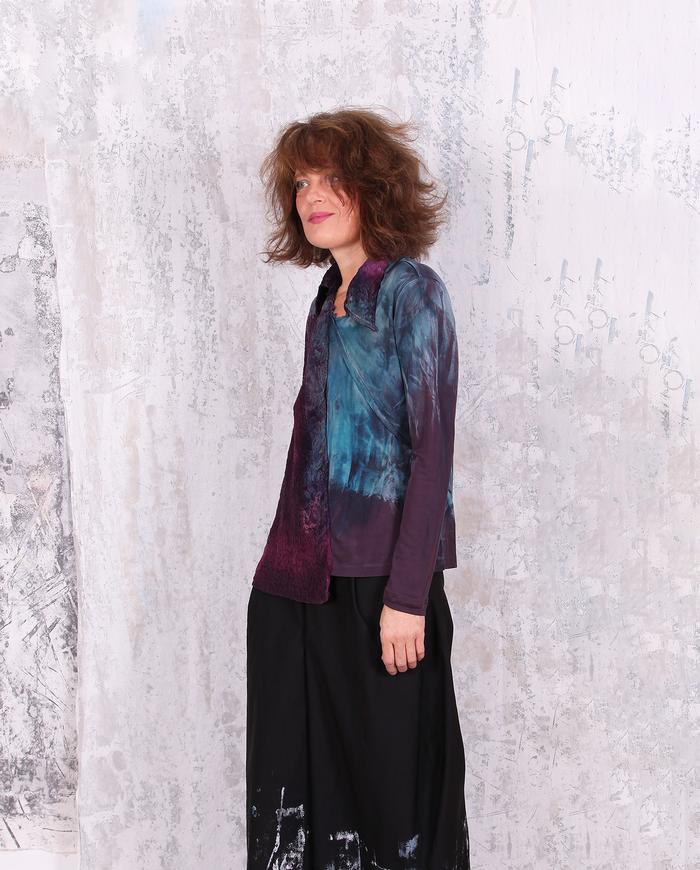 mixed textures deep purple asymmetrical top