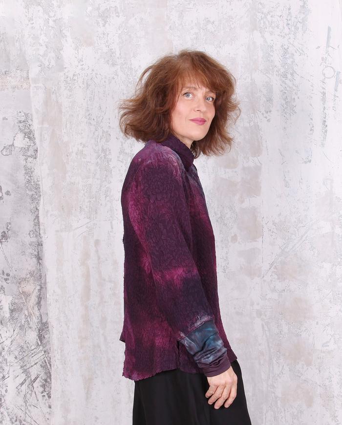 mixed textures deep purple asymmetrical top