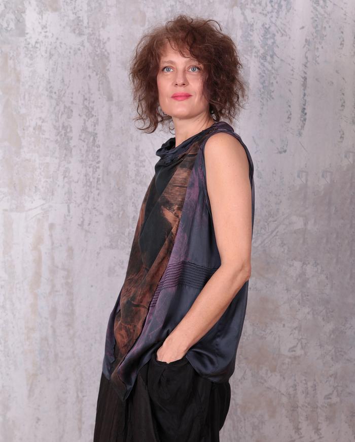 drapey loose-fitting distressed silk sleeveless top