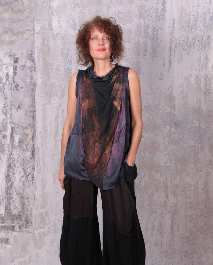 drapey loose-fitting distressed silk sleeveless top