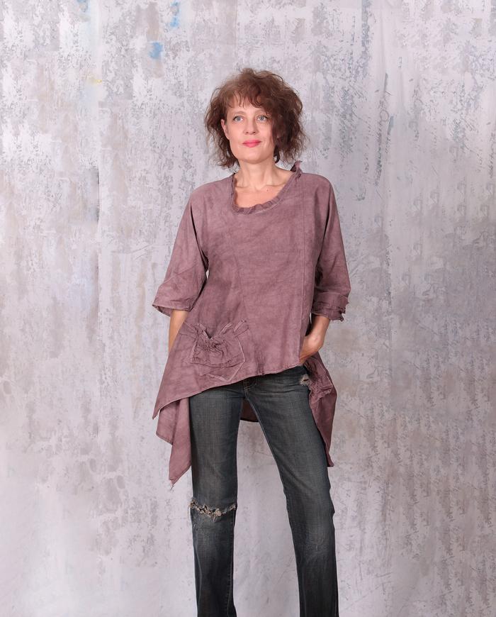 kerchief bottom asymmetrical cotton top in wet clay