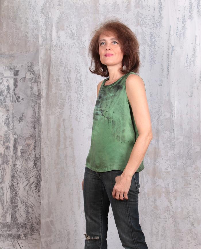 hand-printed green silk tank top