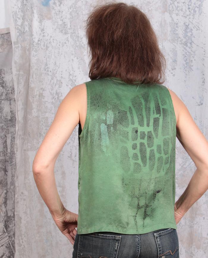 hand-printed green silk tank top