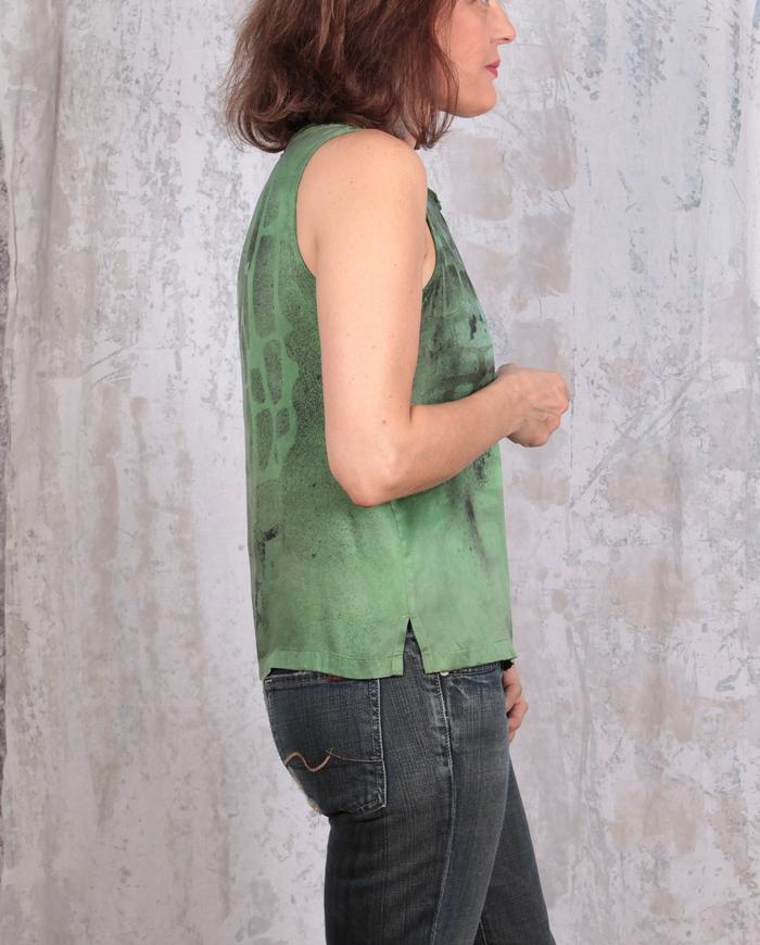 hand-printed green silk tank top