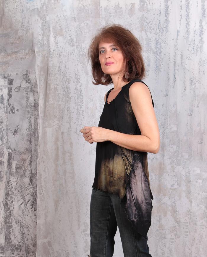 asymmetrical mixed silks knit distressed top