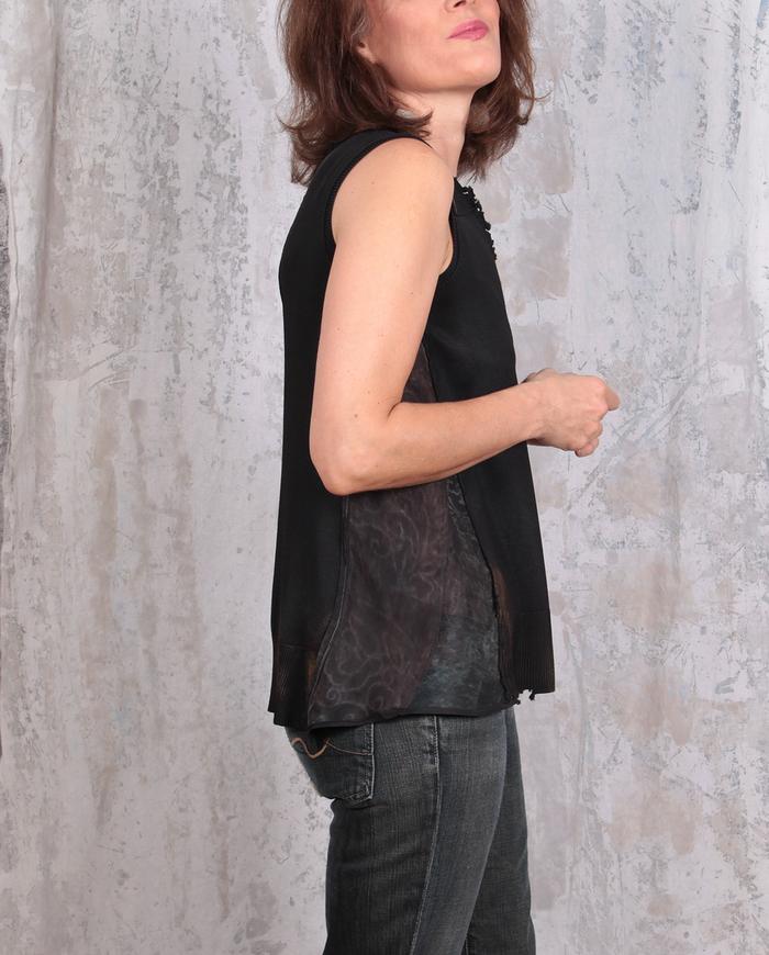 asymmetrical mixed silks knit distressed top