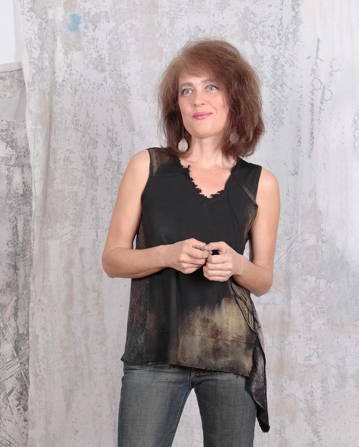 asymmetrical mixed silks knit distressed top