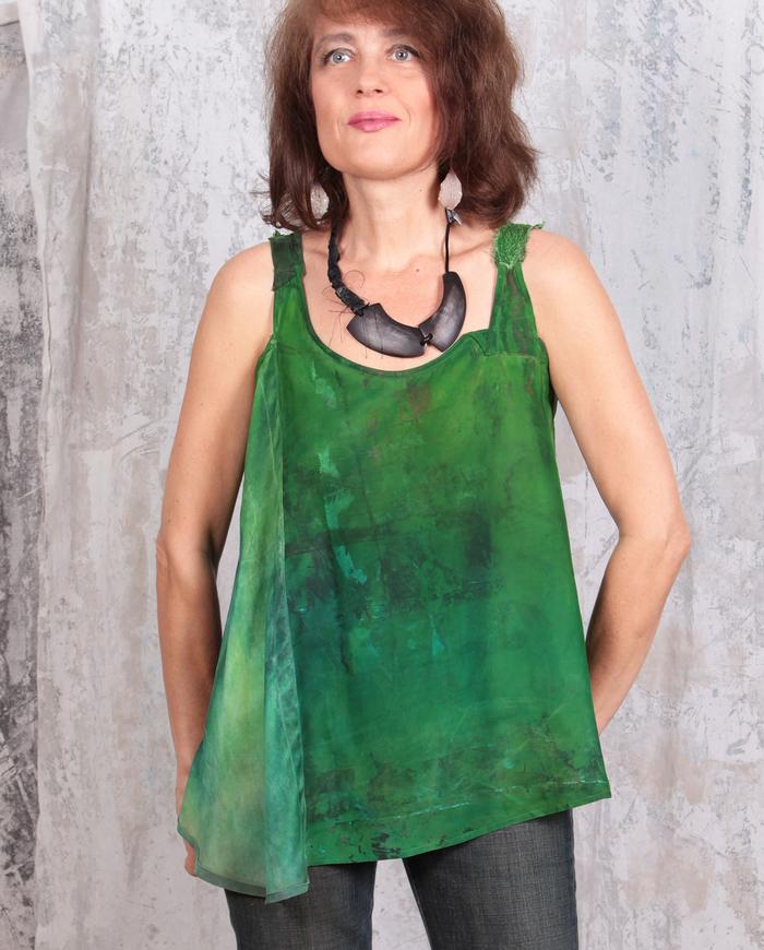 asymmetrical silk swing top in green