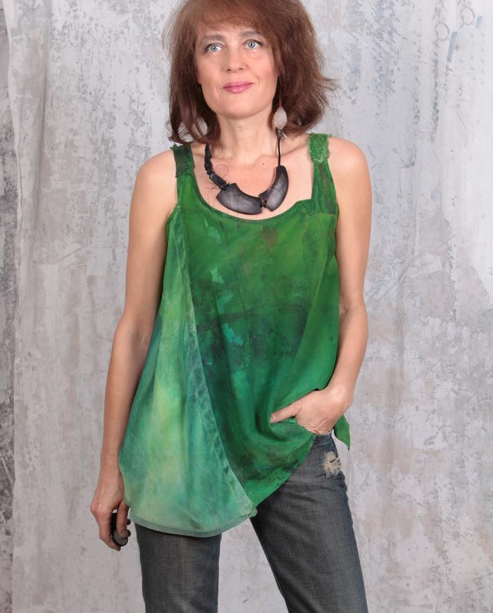 asymmetrical silk swing top in green