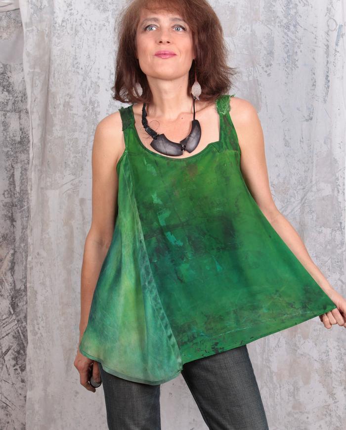 asymmetrical silk swing top in green