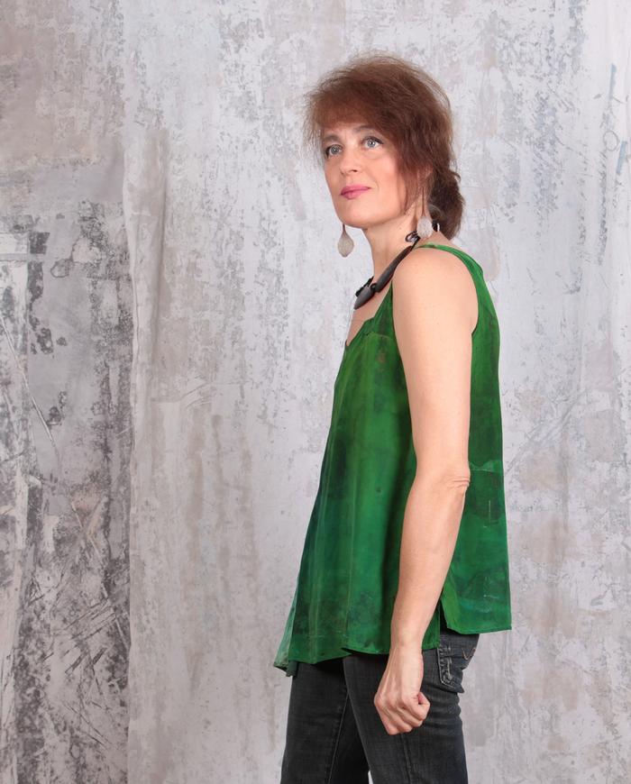 asymmetrical silk swing top in green