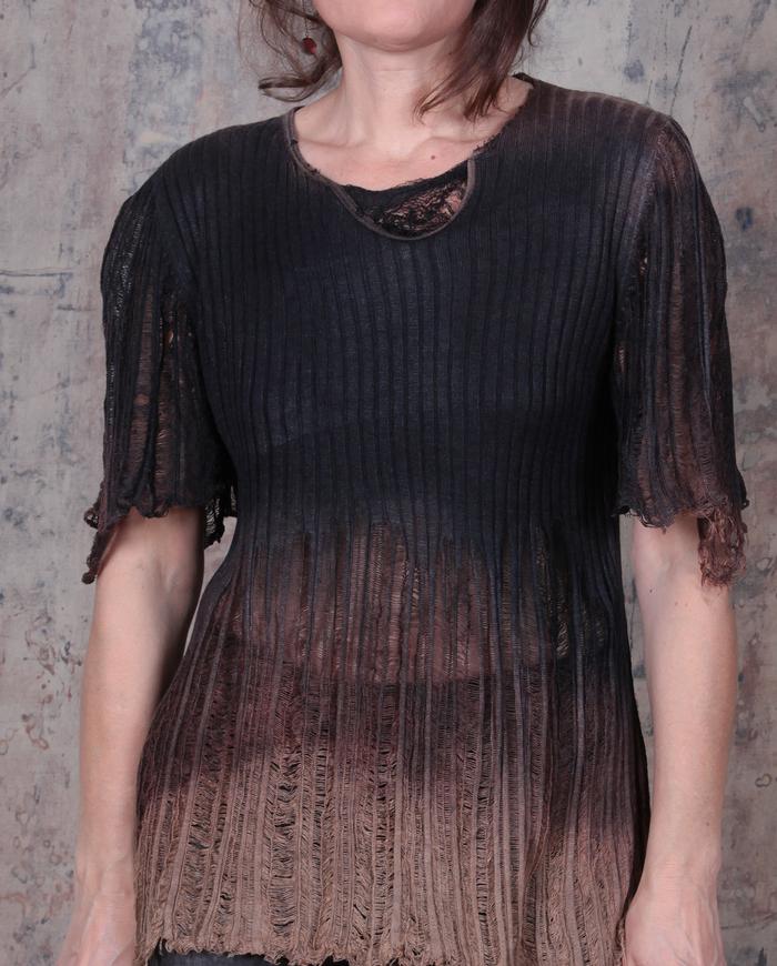 silk knit 'web' ombre brown/black top