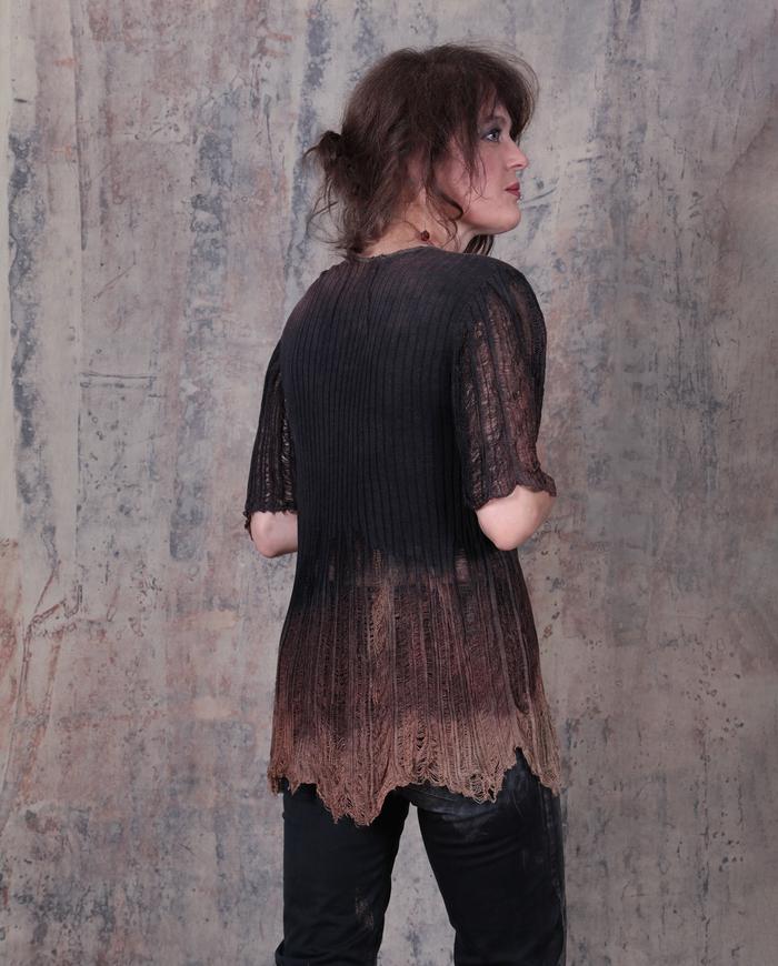 silk knit 'web' ombre brown/black top