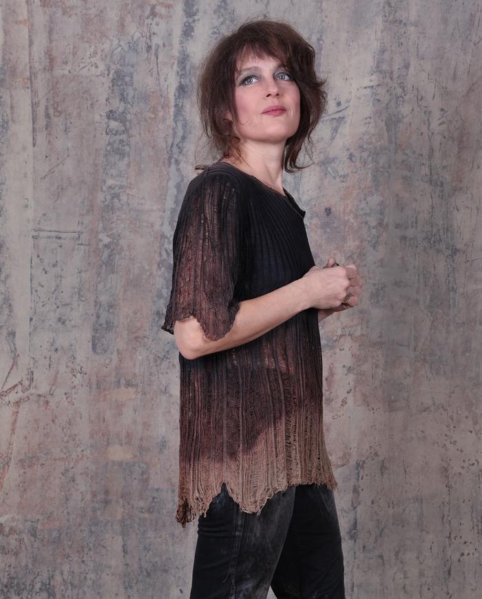 silk knit 'web' ombre brown/black top