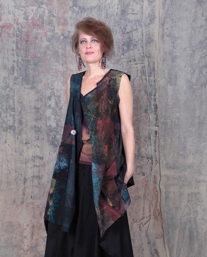 hand-painted muted colors long vest