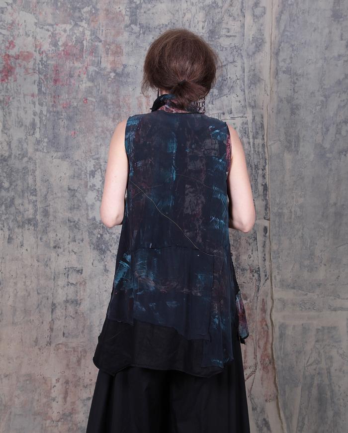 fluid silk crepe and cotton hand-painted vest