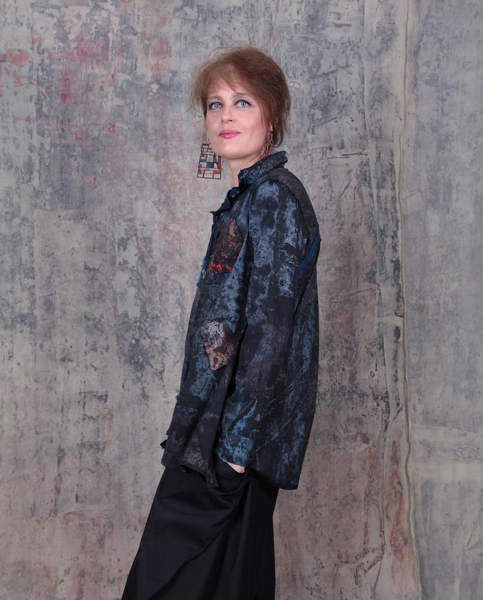hand-painted black lightweight stretch swing jacket or shirt 