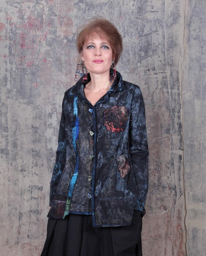 hand-painted black lightweight stretch swing jacket or shirt 