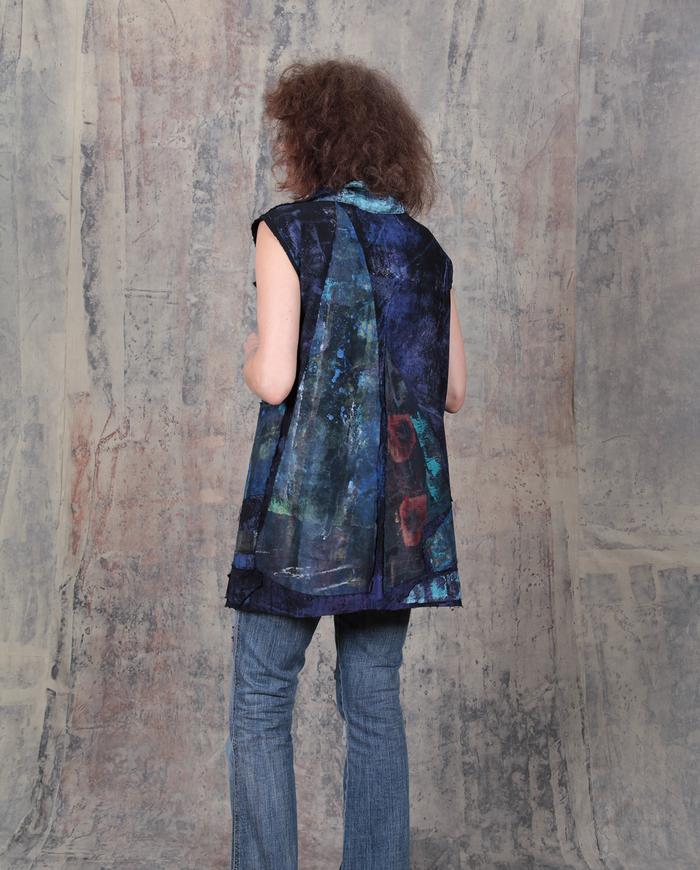 gemstone shades over black patchwork stretch vest