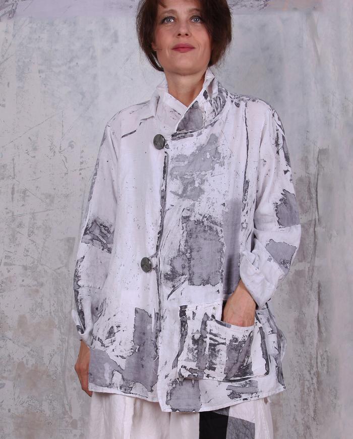black and white hand-painted Belgian linen jacket