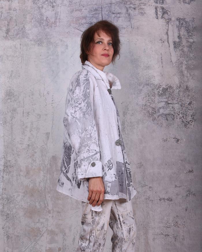 black and white hand-painted Belgian linen jacket