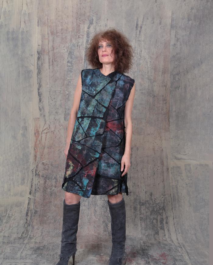 mosaic appliqué long vest or mini-dress