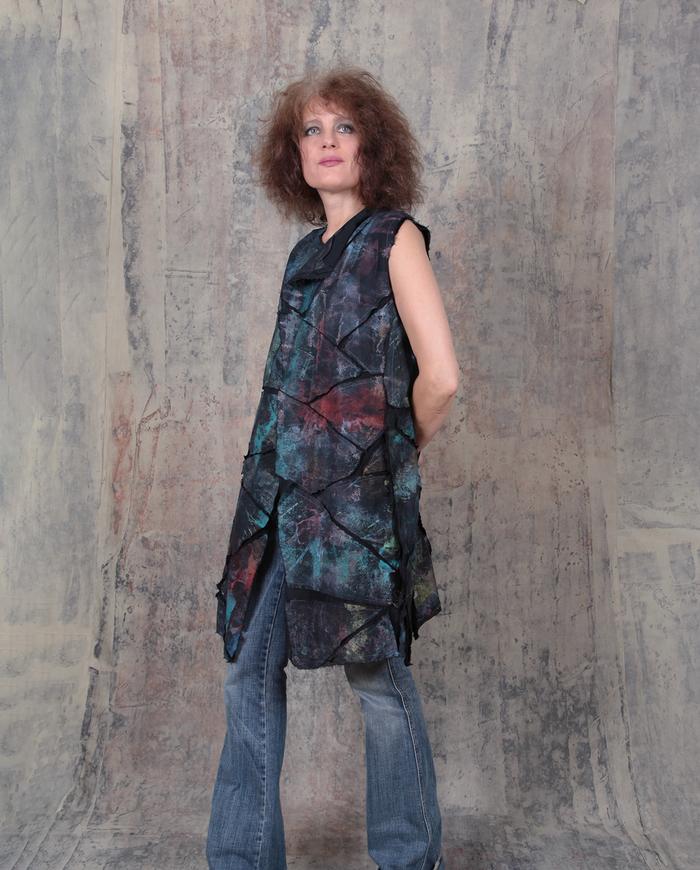 mosaic appliqué long vest or mini-dress