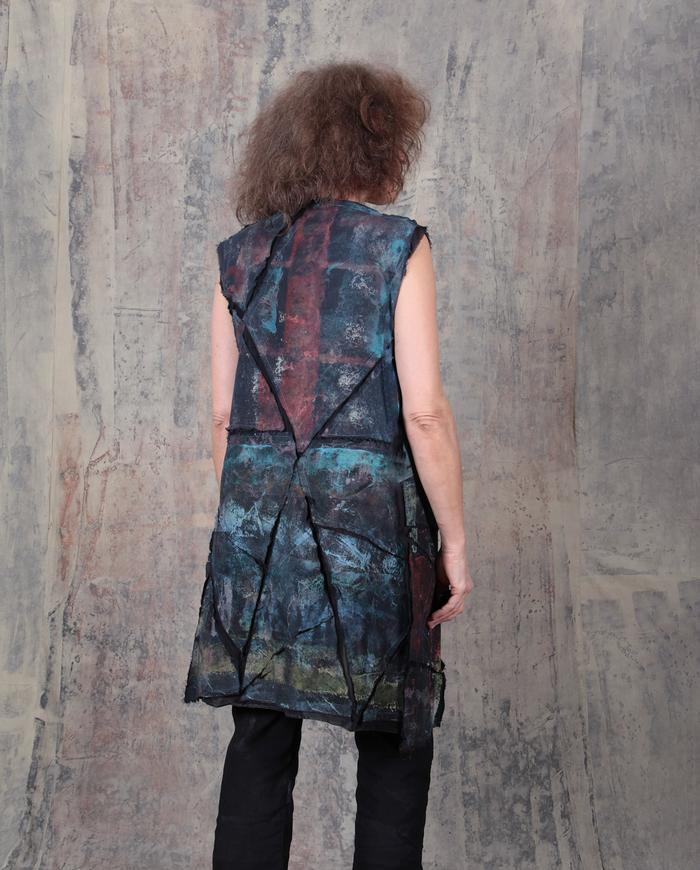 mosaic appliqué long vest or mini-dress