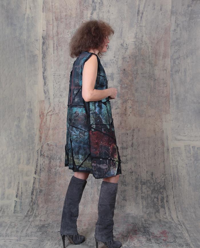 mosaic appliqué long vest or mini-dress