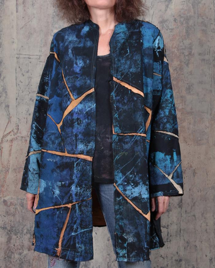 'blue treasure' mosaic hand-painted jacket