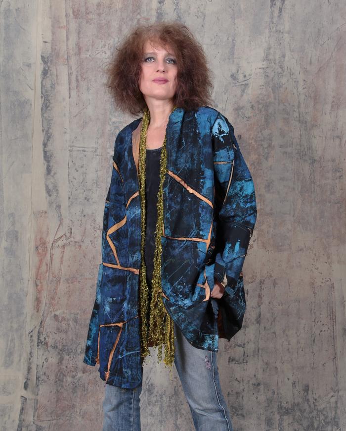 'blue treasure' mosaic hand-painted jacket