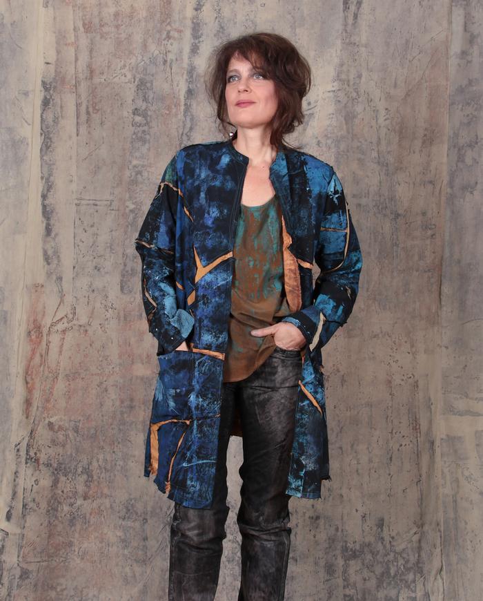 'blue treasure' mosaic hand-painted jacket