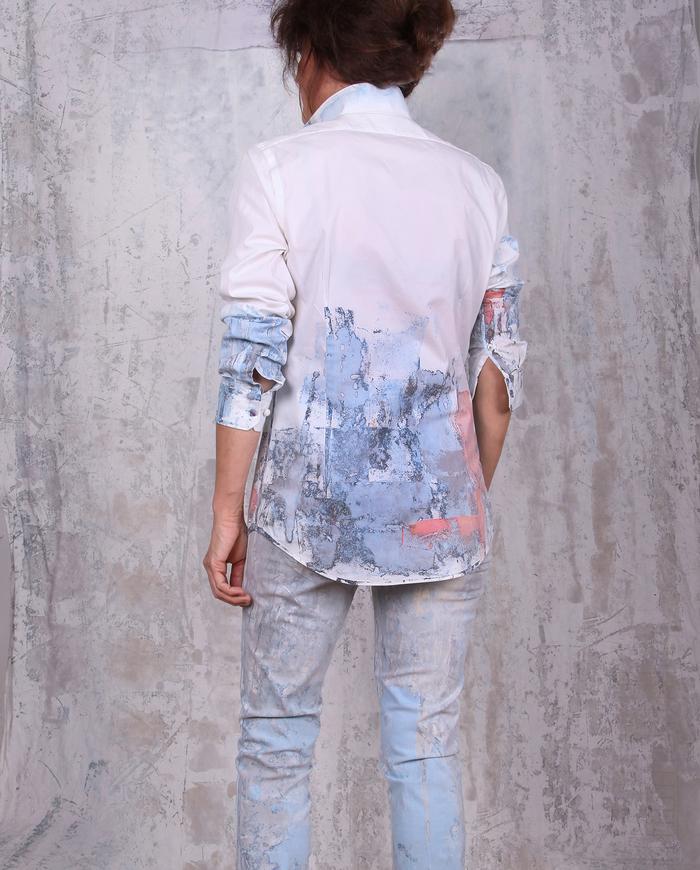 pastels over white hand-painted button-down shirt