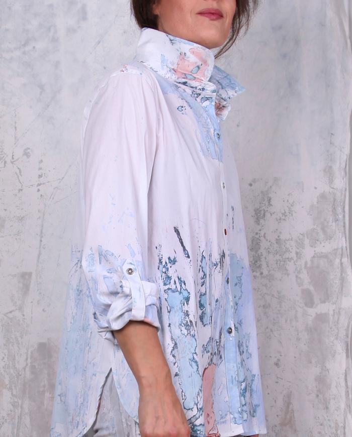 pastels over white hand-painted button-down shirt