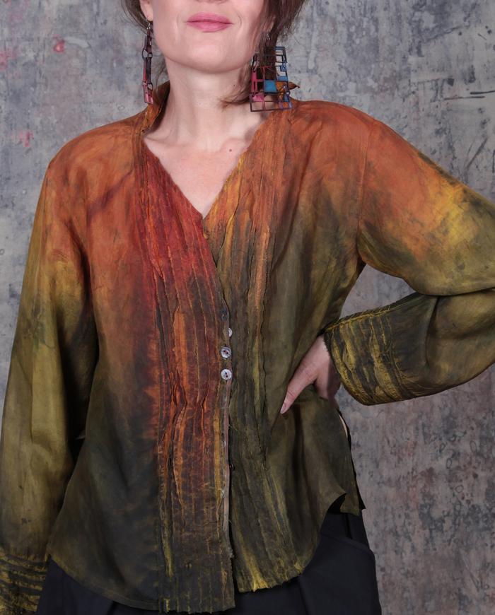 'fallen leaves' lightweight hand-painted silk blouse