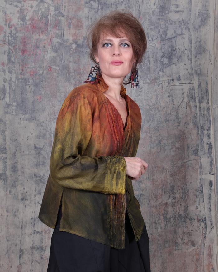 'fallen leaves' lightweight hand-painted silk blouse