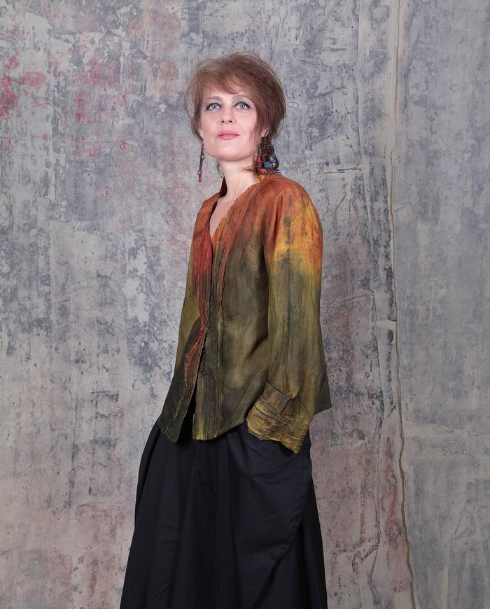 'fallen leaves' lightweight hand-painted silk blouse