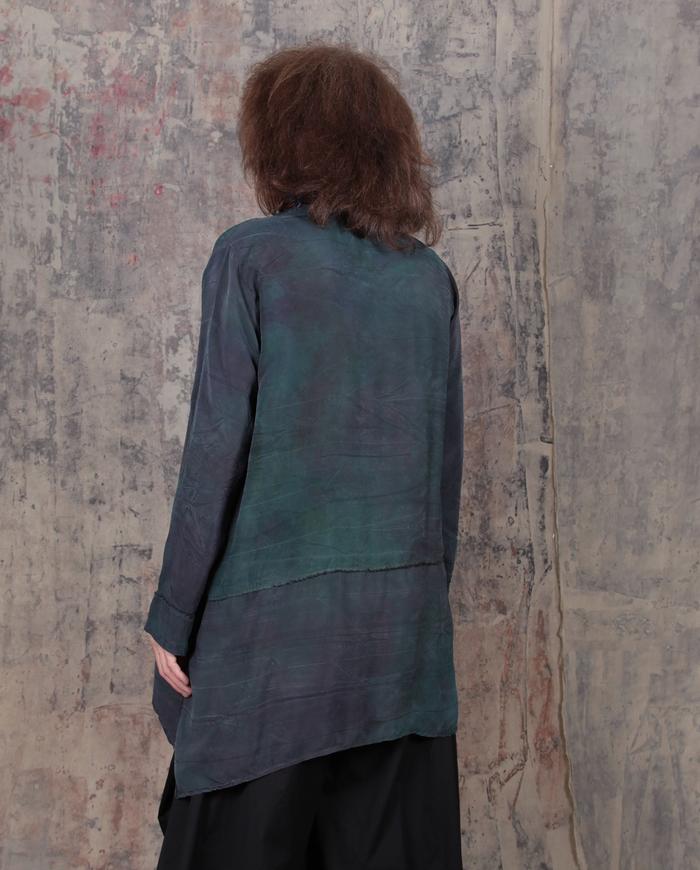 drapey brushed silk tunic in green and wine