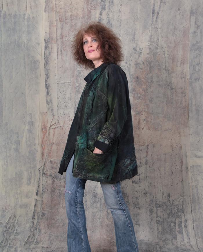 brushed cotton quilted accents deep green and black oversized jacket