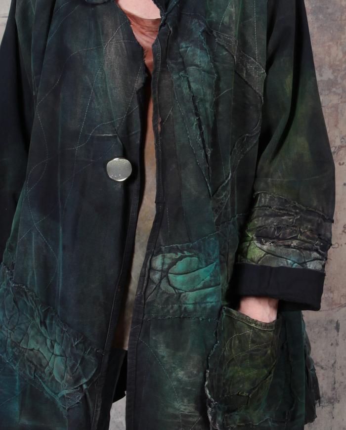 brushed cotton quilted accents deep green and black oversized jacket