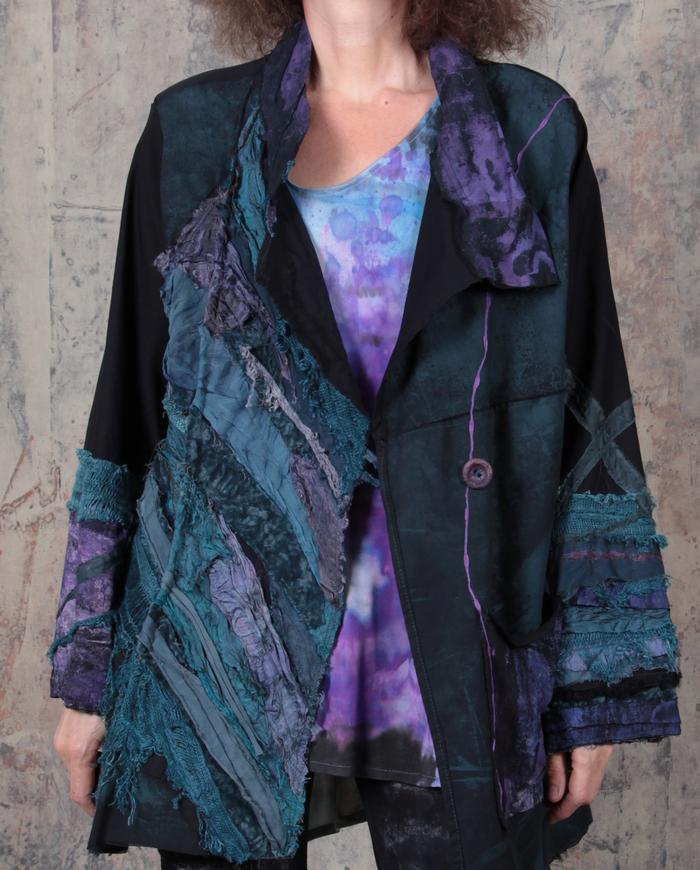 highly detailed teal and purple oversized/plus size jacket